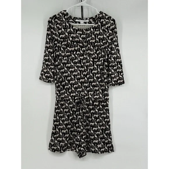Diane Von Furstenburg Opal Jungle Animal Print Silk Button Front Romper Size 6‎ - Picture 3 of 15